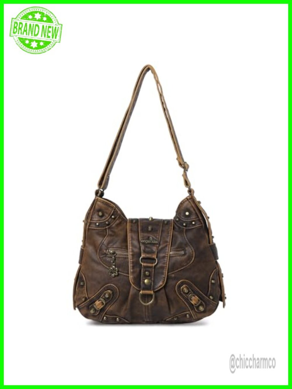 Studded Vegan Leather Hobo Shoulder Bag Crossbody Purse Medium